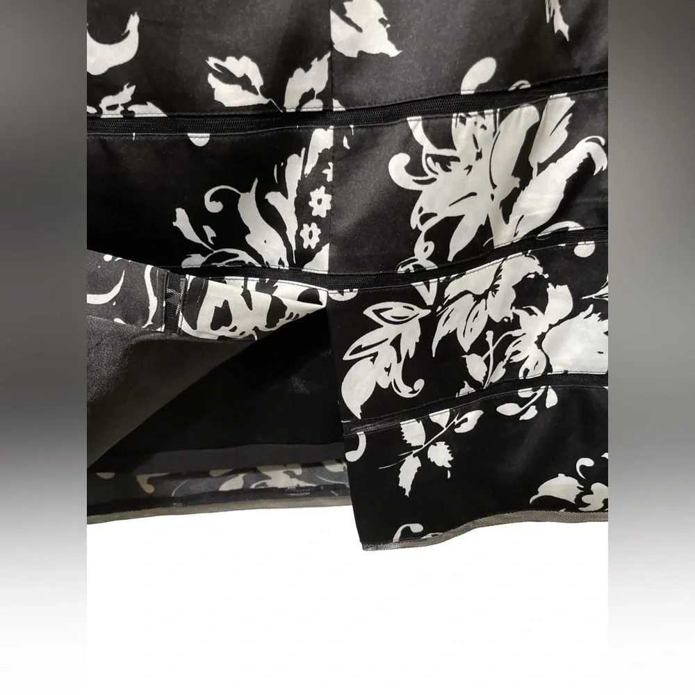 WHITE HOUSE BLACK MARKET Strapless Black & White Floral Satin Cocktail Dress